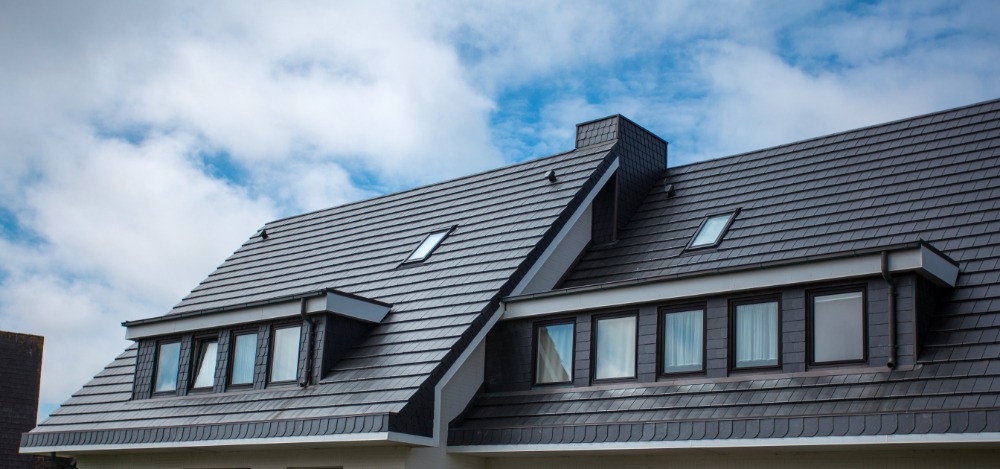 Modern house roof with skylights