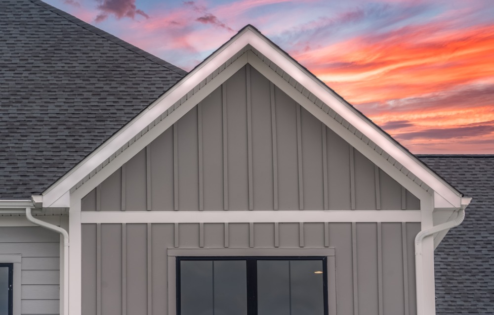 House with colorful sunset sky